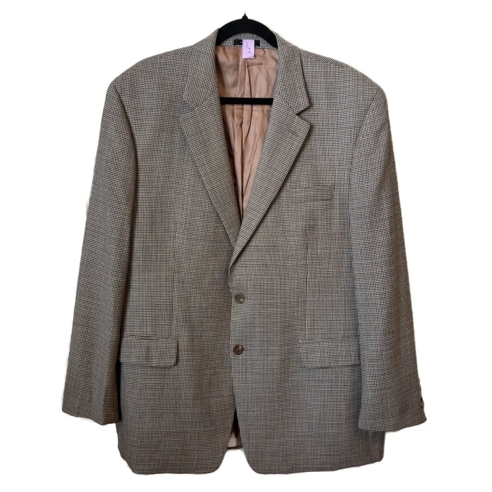 Lauren Ralph Lauren Blazer Jacket Men 46R Brown Houndstooth Wool Single Breasted